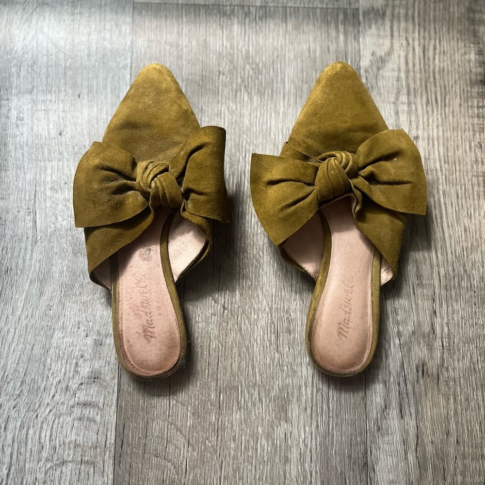 Madewell Olive Green Suede Bow Mules